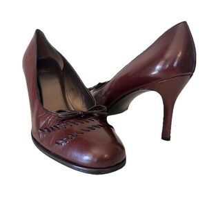 Stuart Weitzman Women’s Leather Bow Brick Brown Sz 10 Round Toe High Heel Shoes